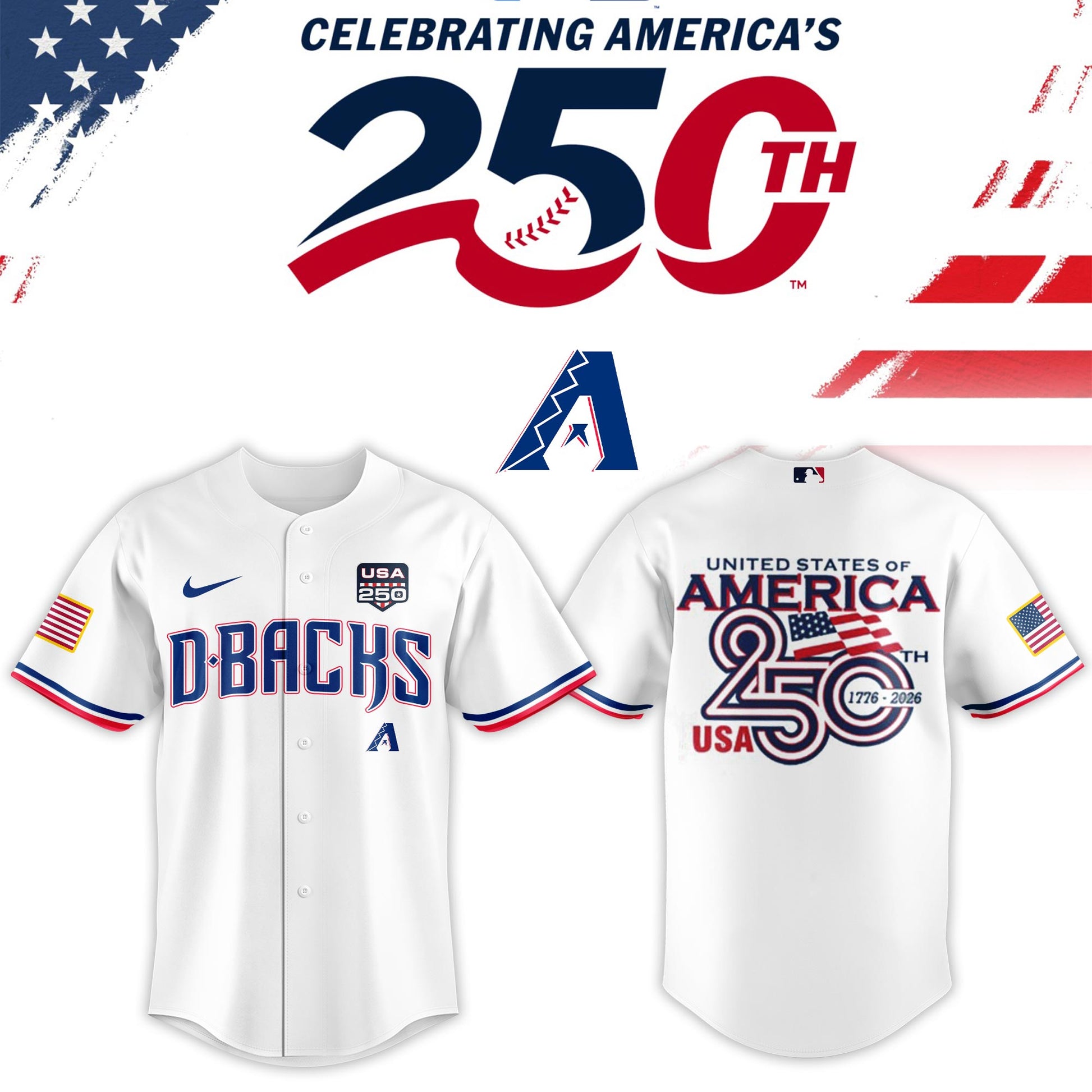 Arizona DiamondbacksUSA 250th Anniversary Baseball Jersey And Cap