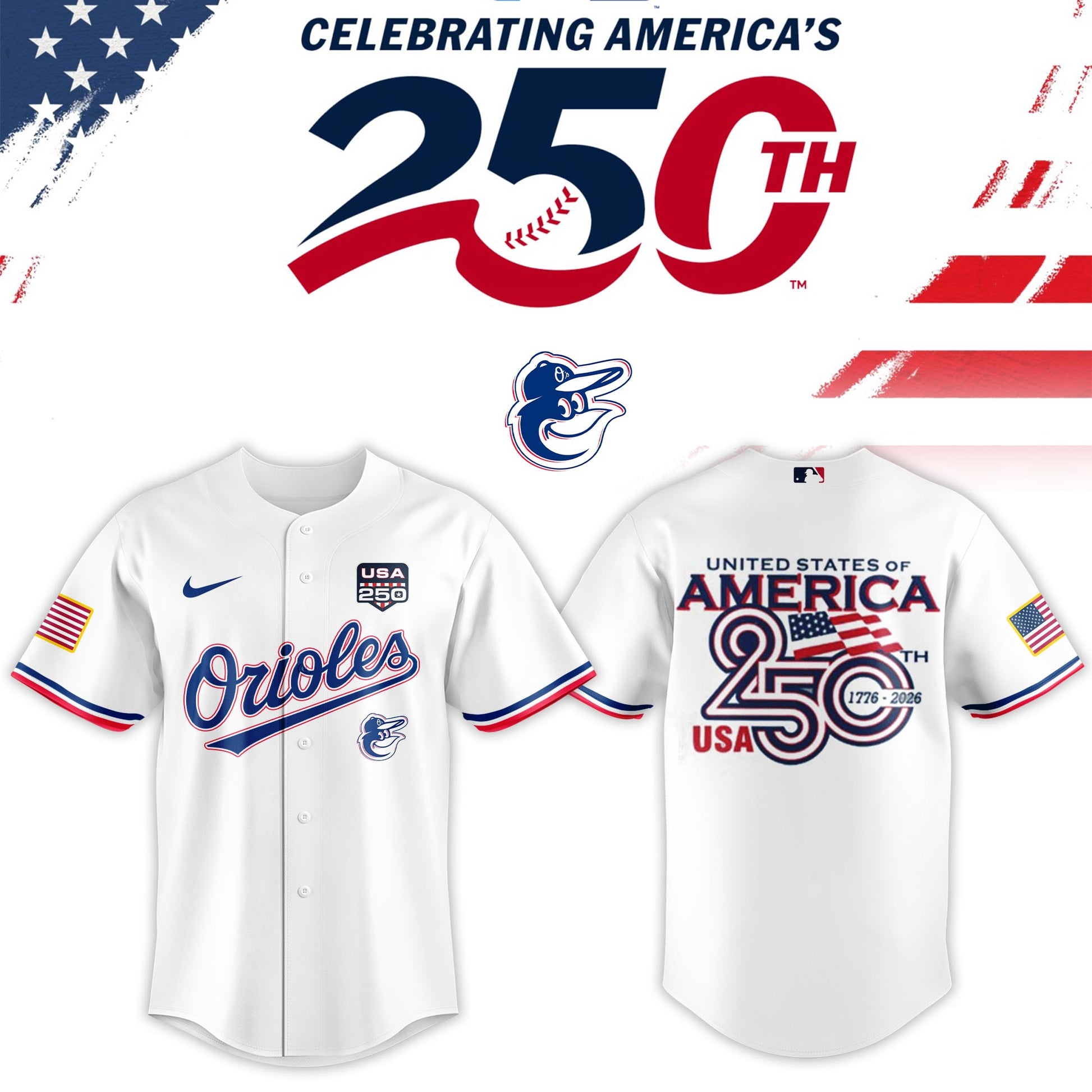 Baltimore Orioles USA 250th Anniversary Baseball Jersey And Cap