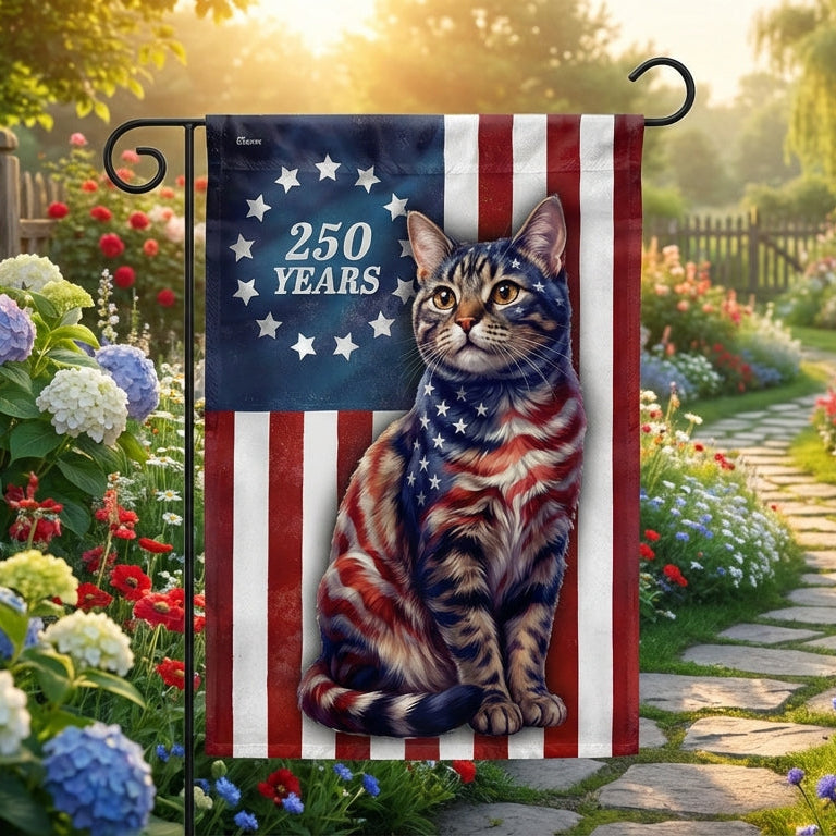 Flagwix Patriotic Cat Garden Flag, 250 Years Betsy Ross Flag Decor for Cat Lover