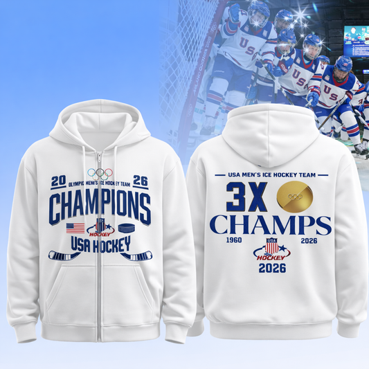 Team USA 2026 Olympic Men’s Ice Hockey Champions Zip Hoodie Limited Edition White