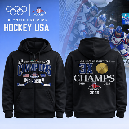Team USA 2026 Olympic Men’s Ice Hockey Champions Zip Hoodie Limited Edition Black