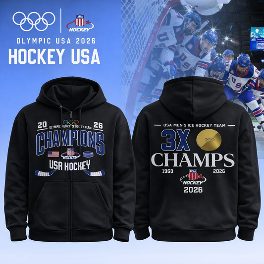 Team USA 2026 Olympic Men’s Ice Hockey Champions Zip Hoodie Limited Edition Black