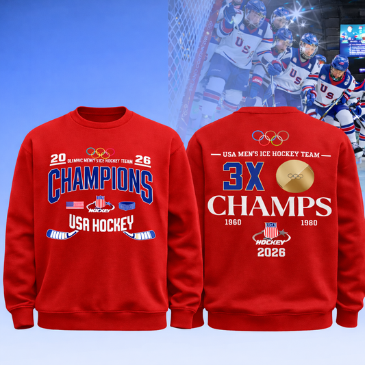 Team USA 2026 Olympic Men’s Ice Hockey Champions Sweatshirt Limited Edition Red