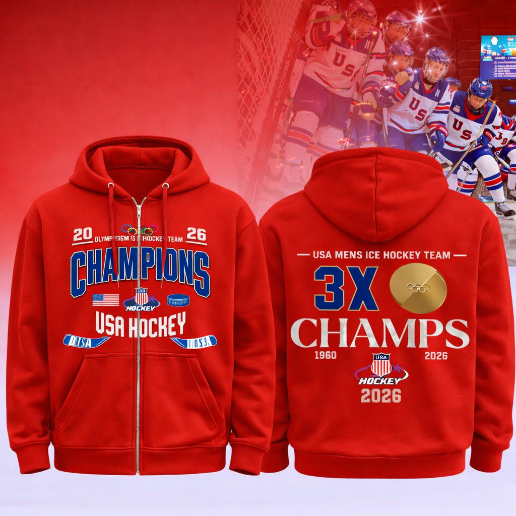 Team USA 2026 Olympic Men’s Ice Hockey Champions Zip Hoodie Limited Edition Red