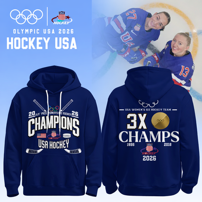 Team USA 2026 Olympic Women’s Ice Hockey Champions Hoodie Limited Edition Blue
