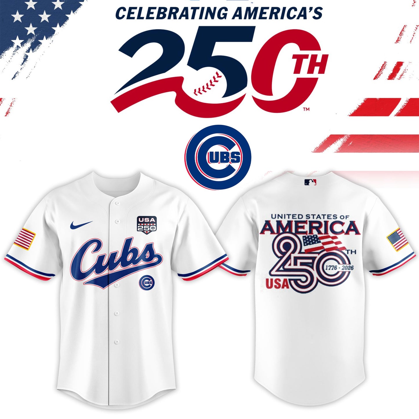 Chicago Cubs USA 250th Anniversary Baseball Jersey And Cap