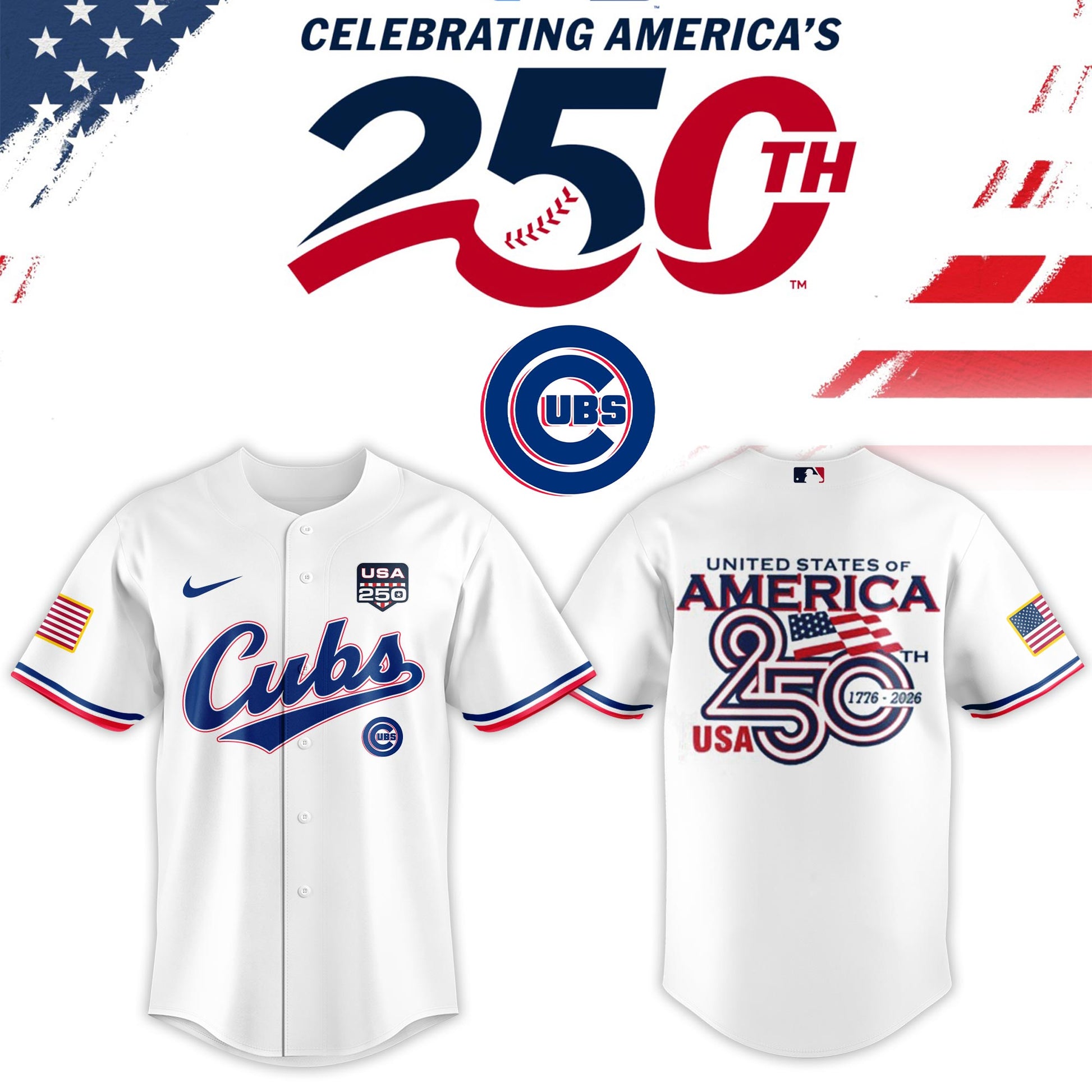 Chicago Cubs USA 250th Anniversary Baseball Jersey And Cap