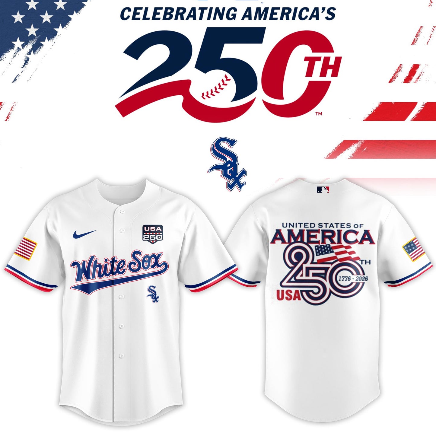 Chicago White Sox USA 250th Anniversary Baseball Jersey And Cap