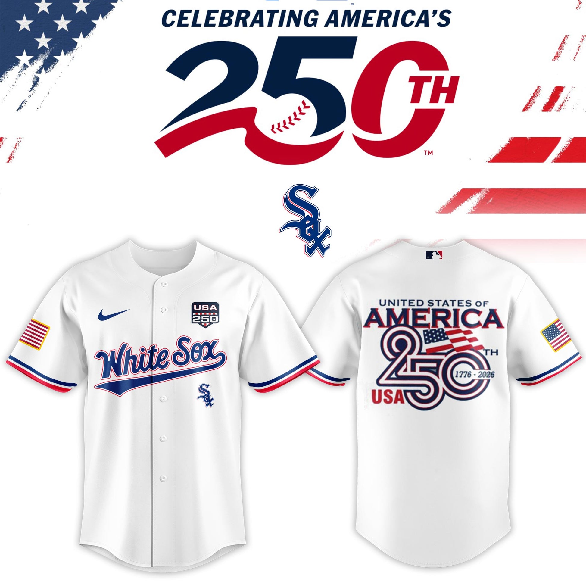 Chicago White Sox USA 250th Anniversary Baseball Jersey And Cap