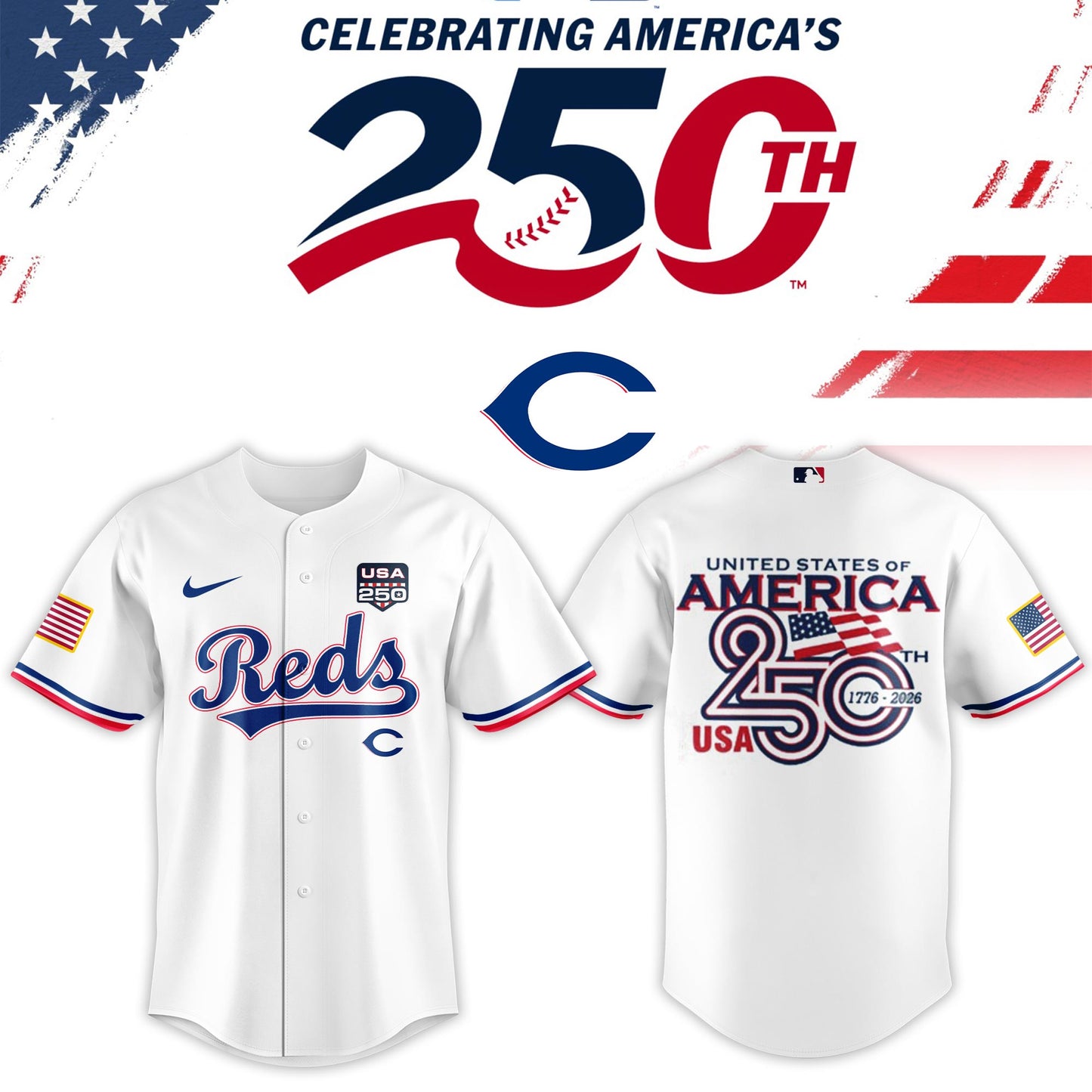 Cincinnati Reds USA 250th Anniversary Baseball Jersey And Cap