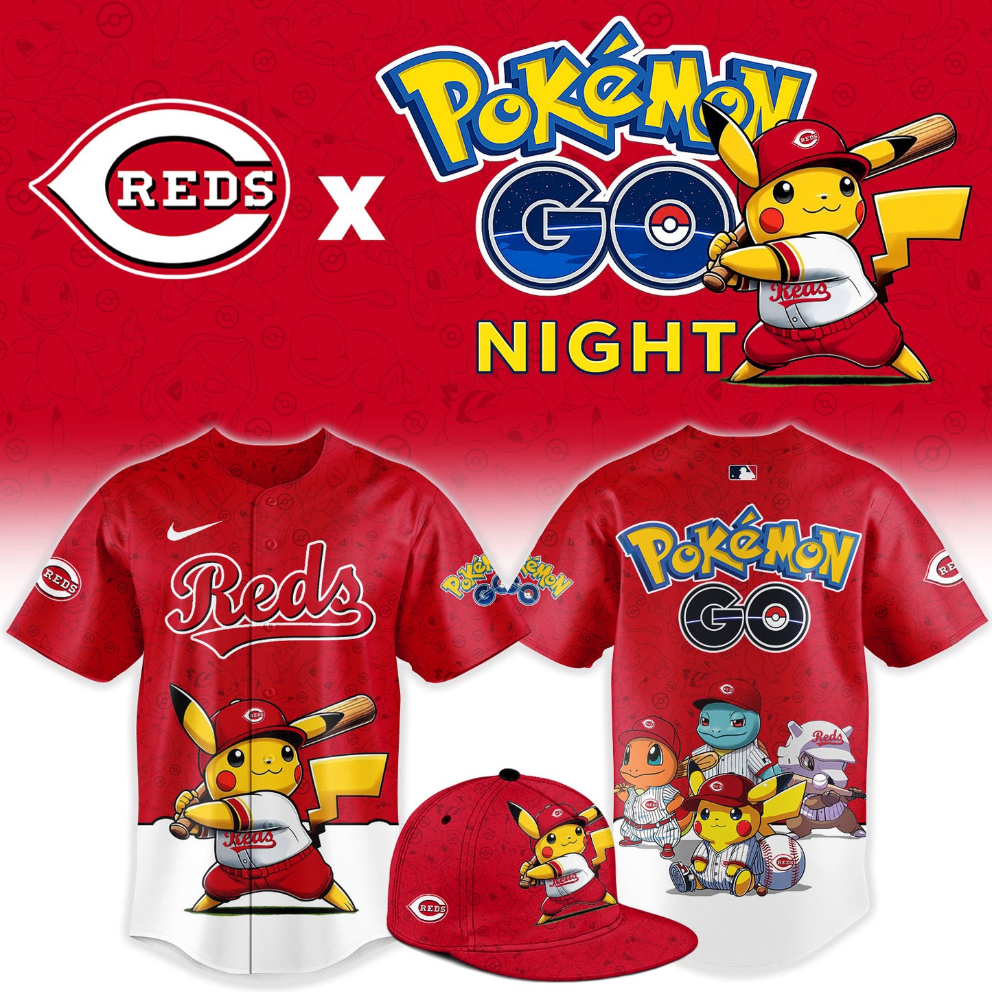 Cincinnati Reds Pokemon GO Night Limited Baseball Jersey