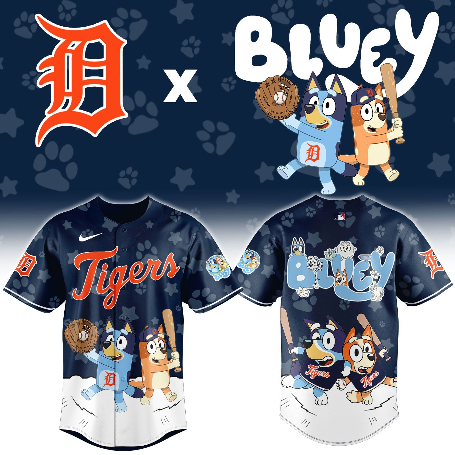 Detroit Tigers Bluey Night Game Limited Baseball Jersey