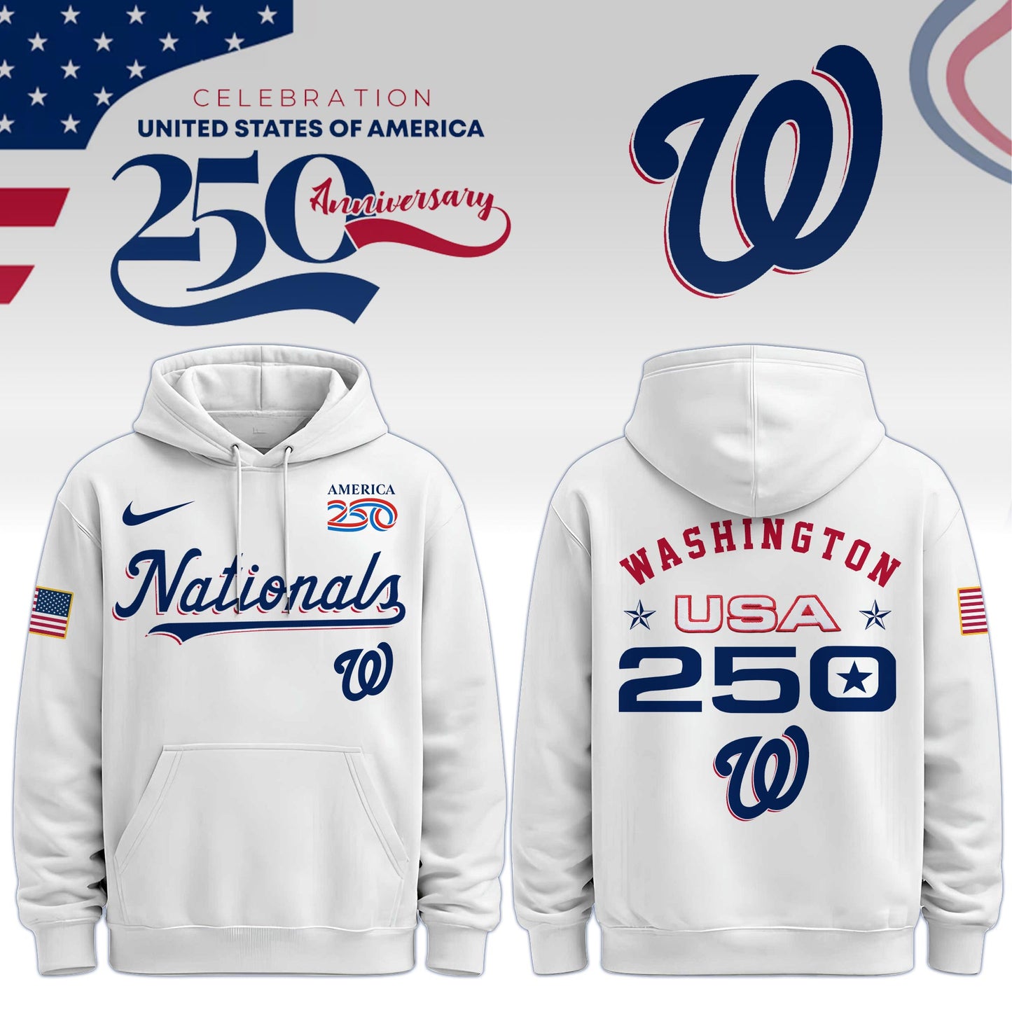 America’s 250th Anniversary Washington Nationals Baseball Hoodie - Premium Quality