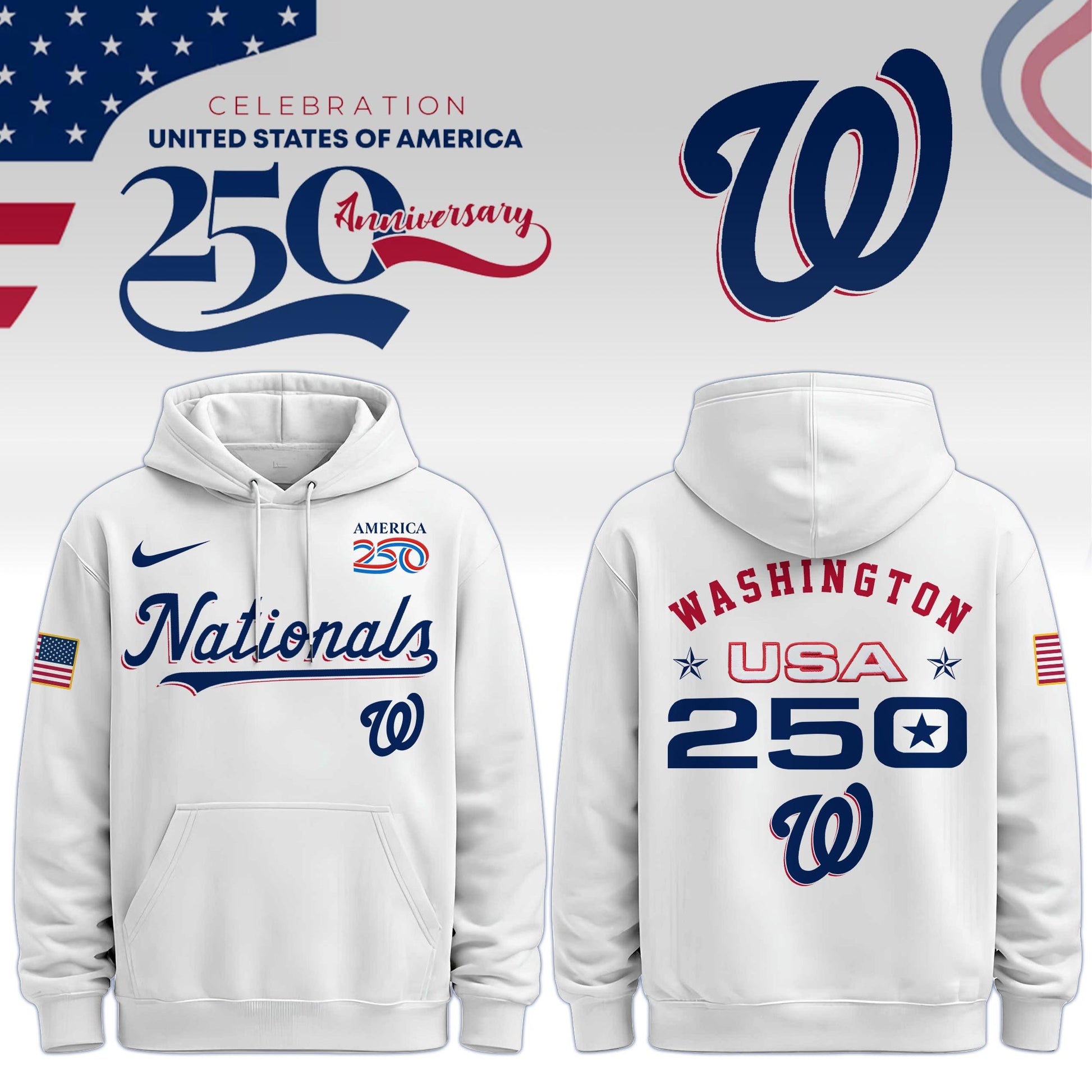 America’s 250th Anniversary Washington Nationals Baseball Hoodie - Premium Quality