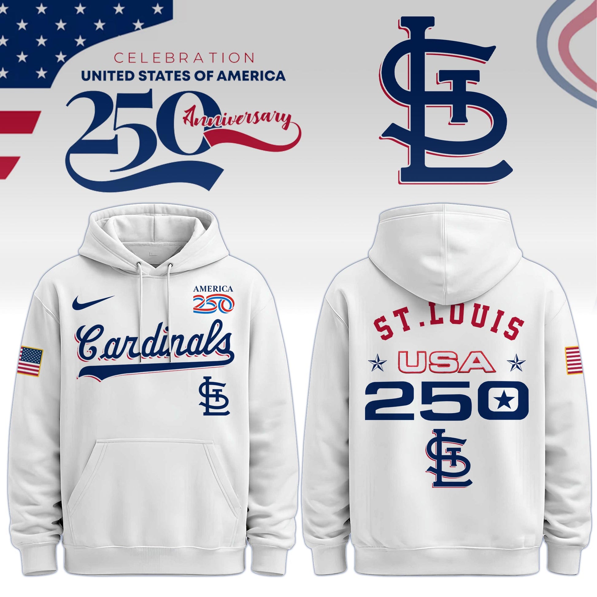America’s 250th Anniversary St. Louis Cardinals Baseball Hoodie - Premium Quality