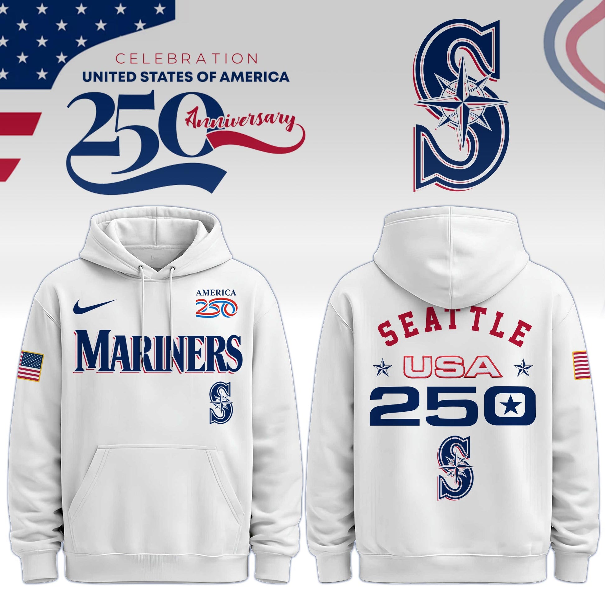 America’s 250th Anniversary Seattle Mariners Baseball Hoodie - Premium Quality