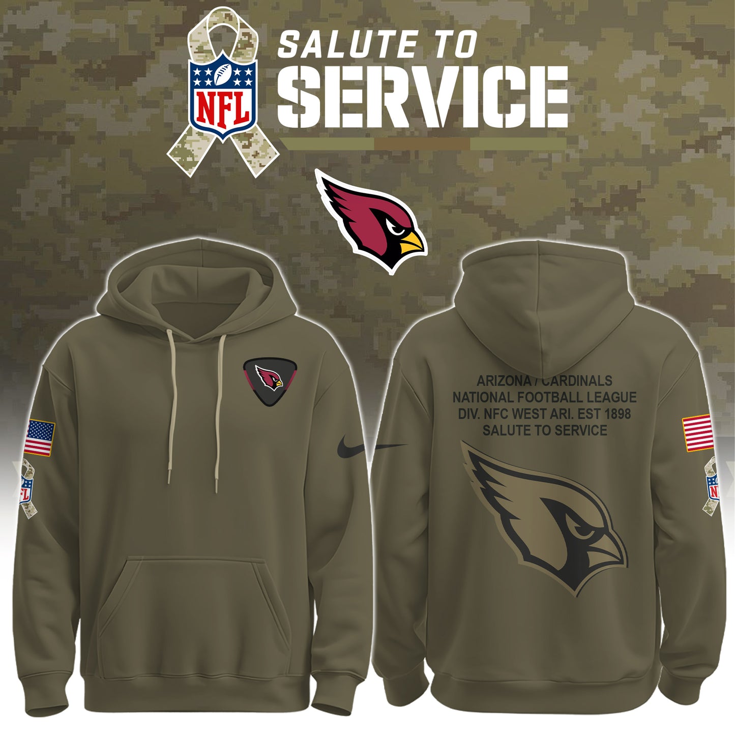 Arizona Cardinals Olive 2025 Salute to Service Hoodie