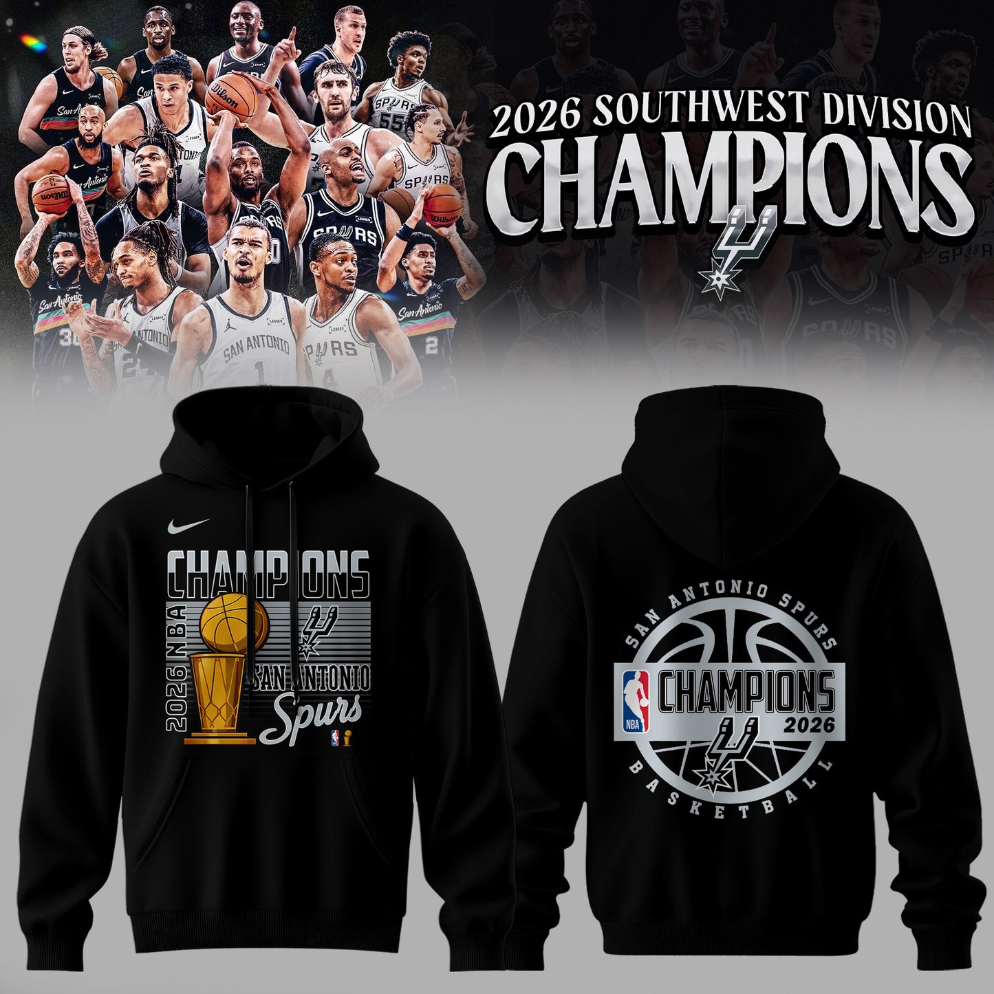 Spurs 2026 NBA Champions Black Hoodie | HD81