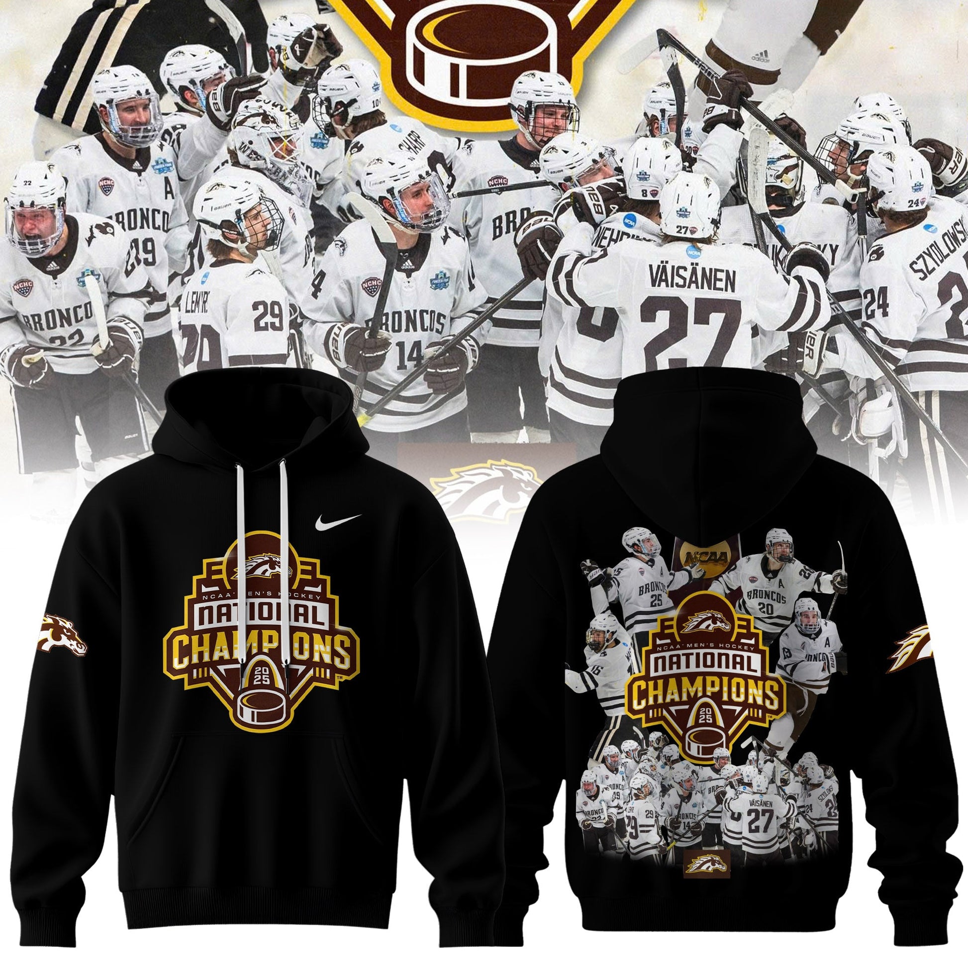 Western Michigan Broncos Men’s Ice Hockey National Champions 2025 Hoodie