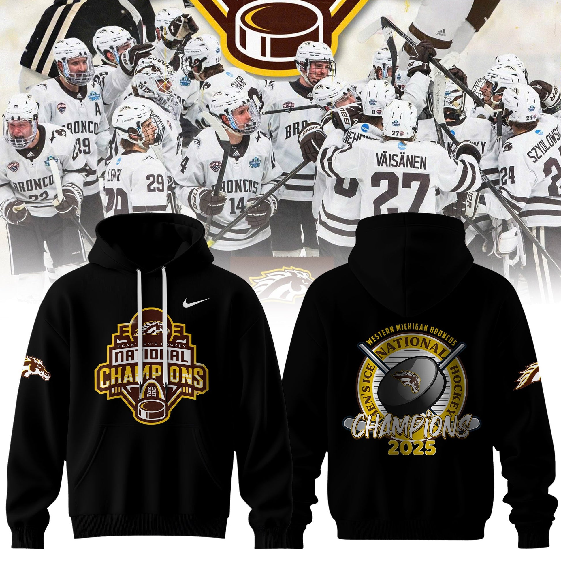 Western Michigan Broncos Men’s Ice Hockey National Champions 2025 Hoodie
