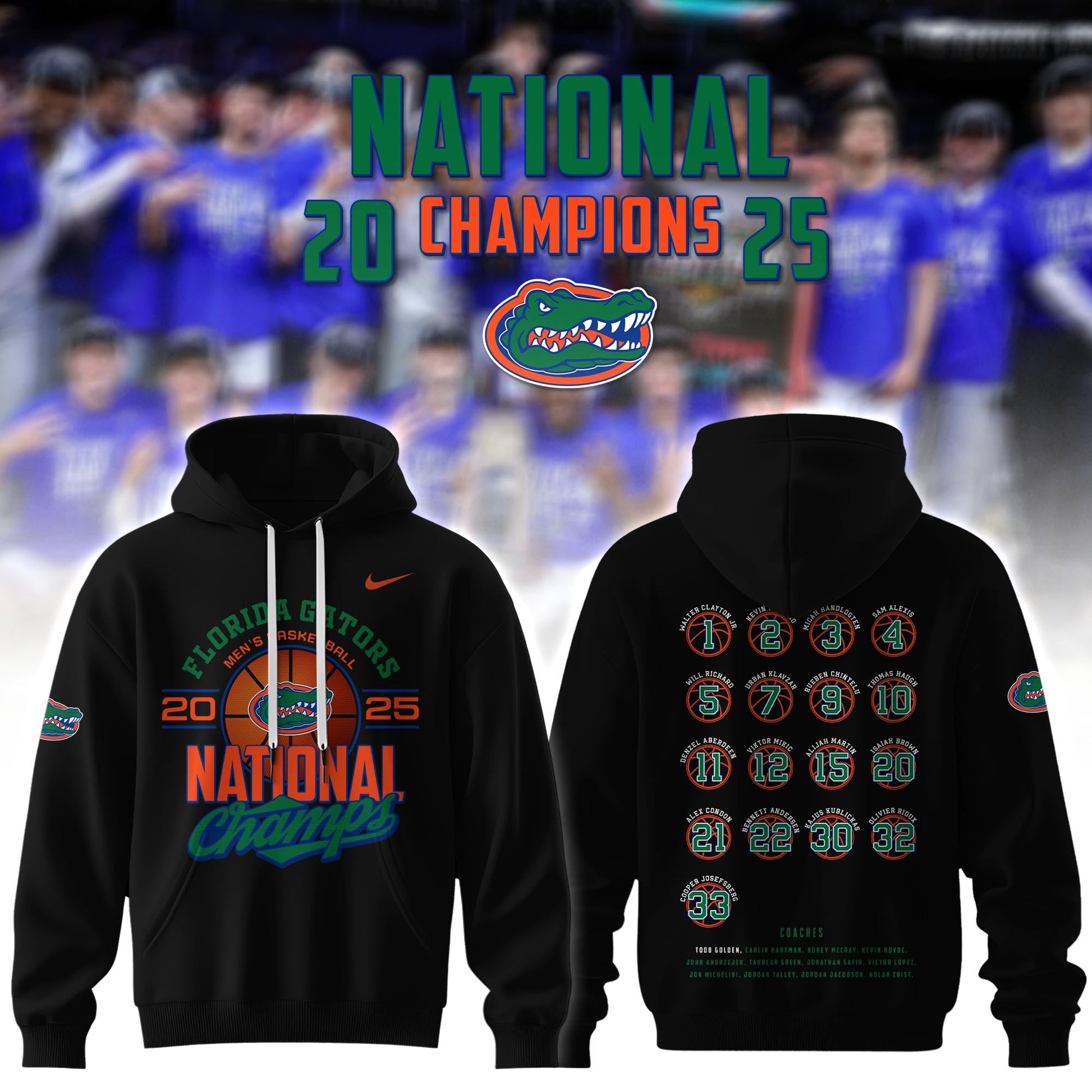 Florida Gators Men's Basketball National Champions 2025 Black Hoodie