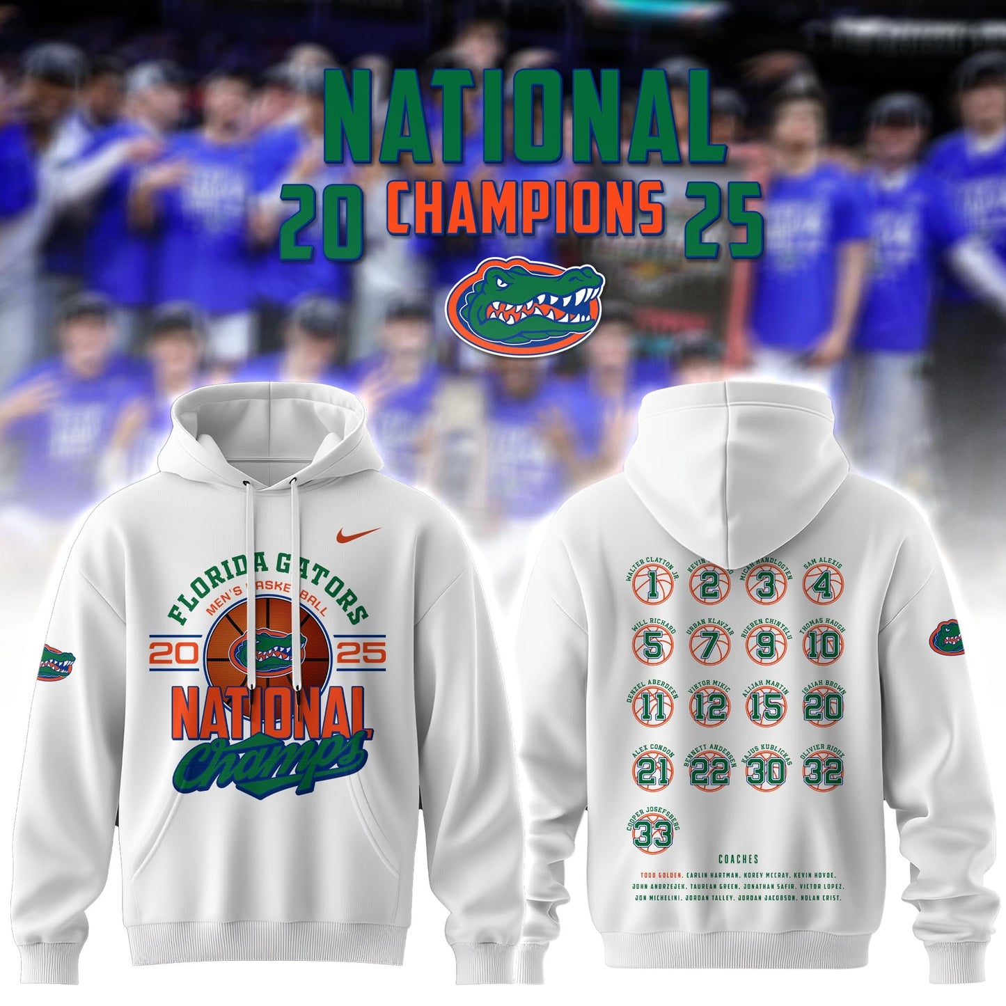 Florida Gators Men's Basketball National Champions 2025 White Hoodie