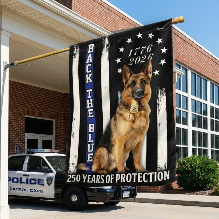German Shepherd Thin Blue Line Flag, 250 Years of Protection US Flag