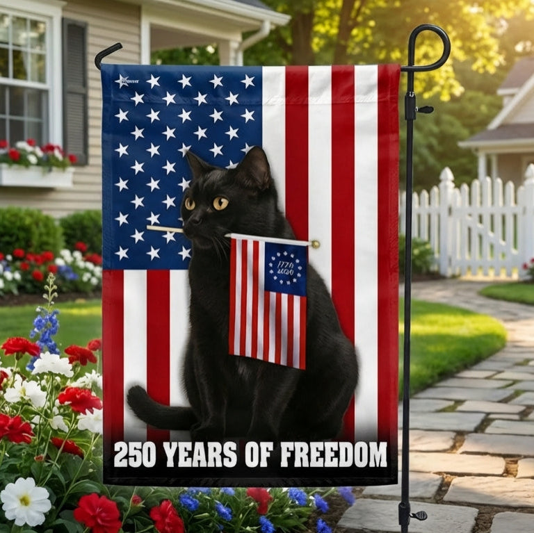 250 Years of Freedom Flag, Patriotic Black Cat American Flag