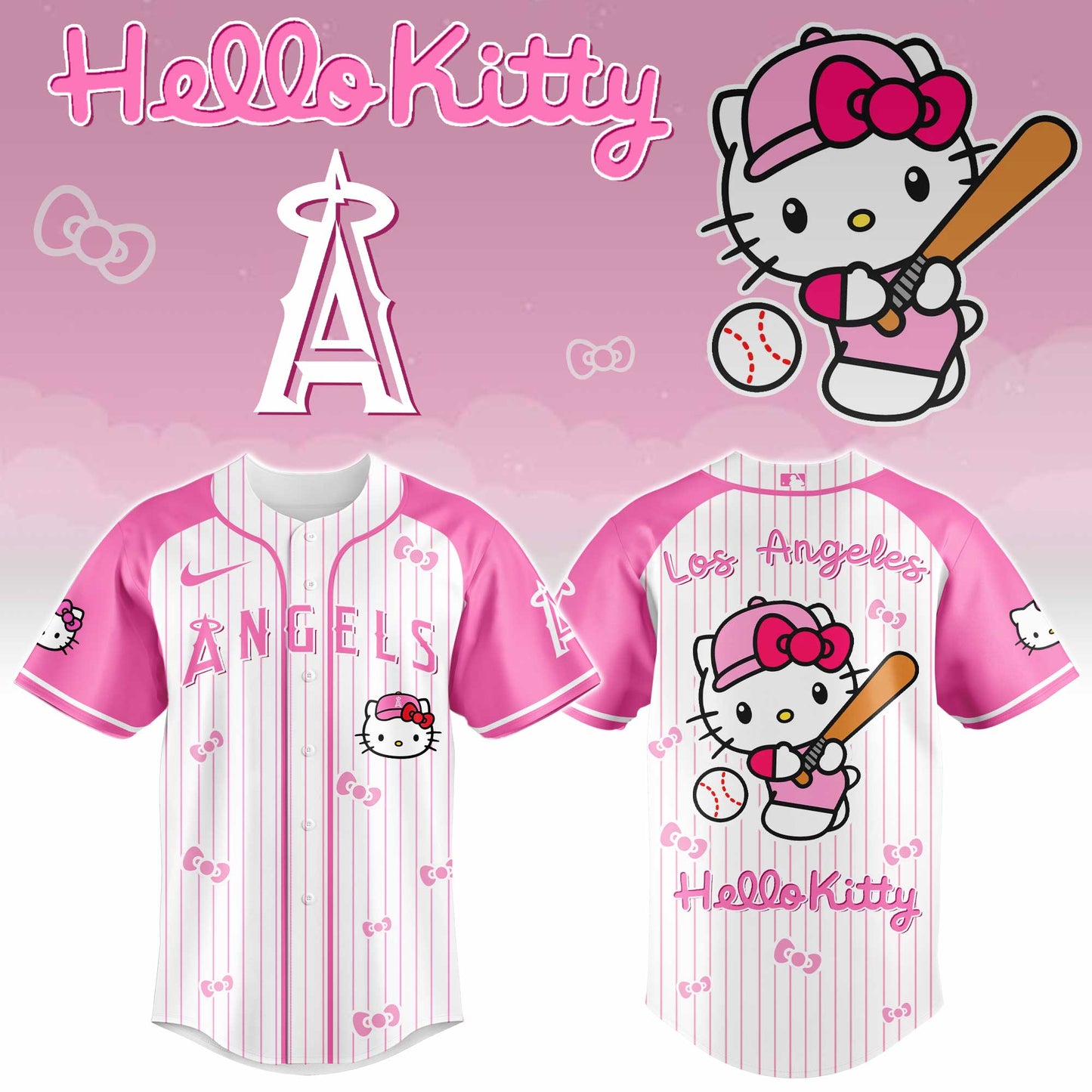 Los Angeles Angels Hello Kitty 2026 Jersey Baseball White Pink