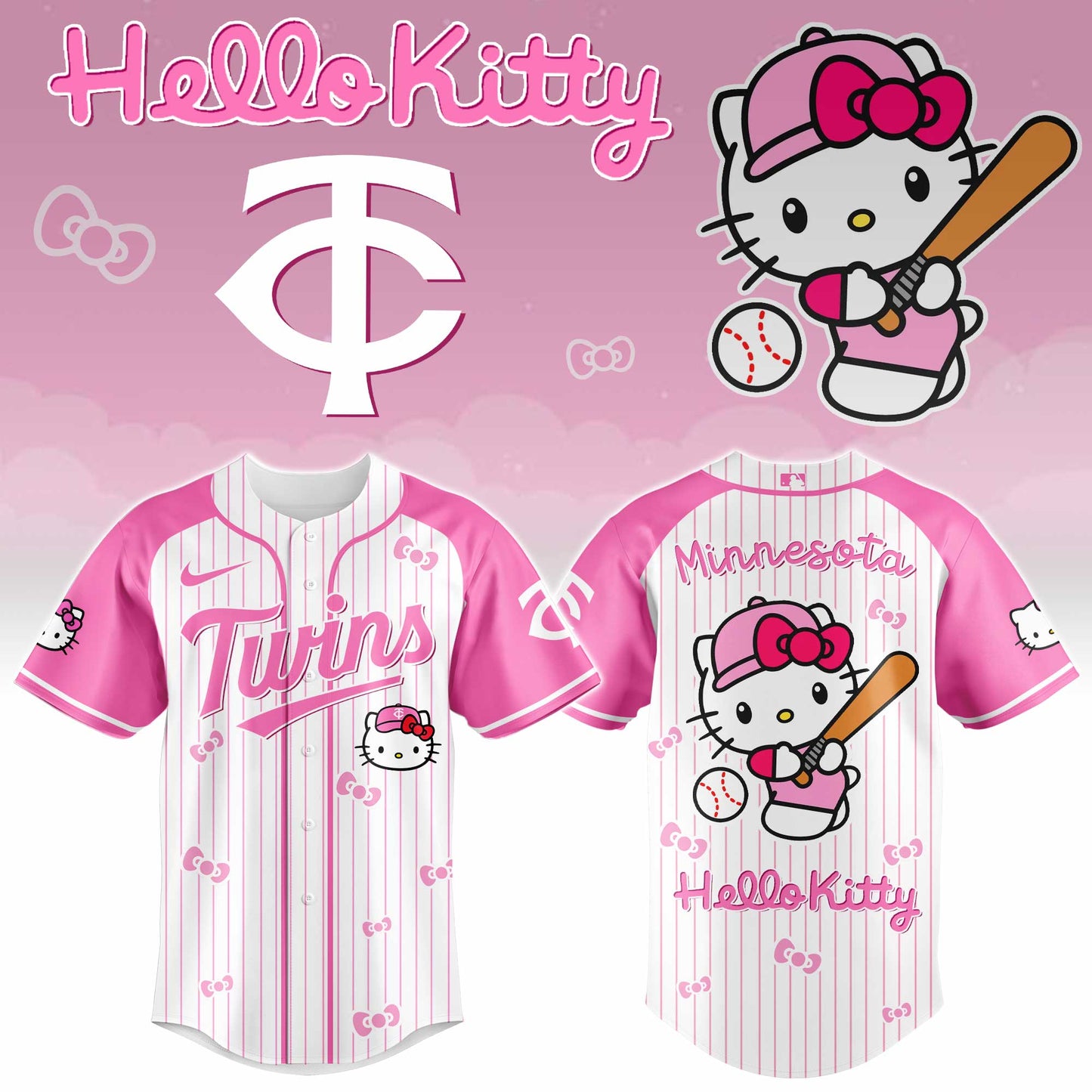 Minnesota Twins Hello Kitty 2026 Jersey Baseball White Pink