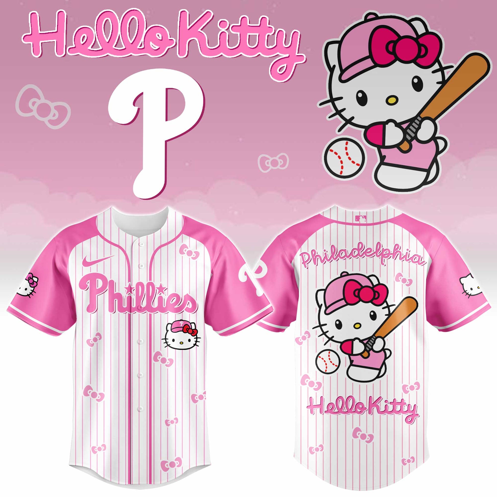 Philadelphia Phillies Hello Kitty 2026 Jersey Baseball White Pink