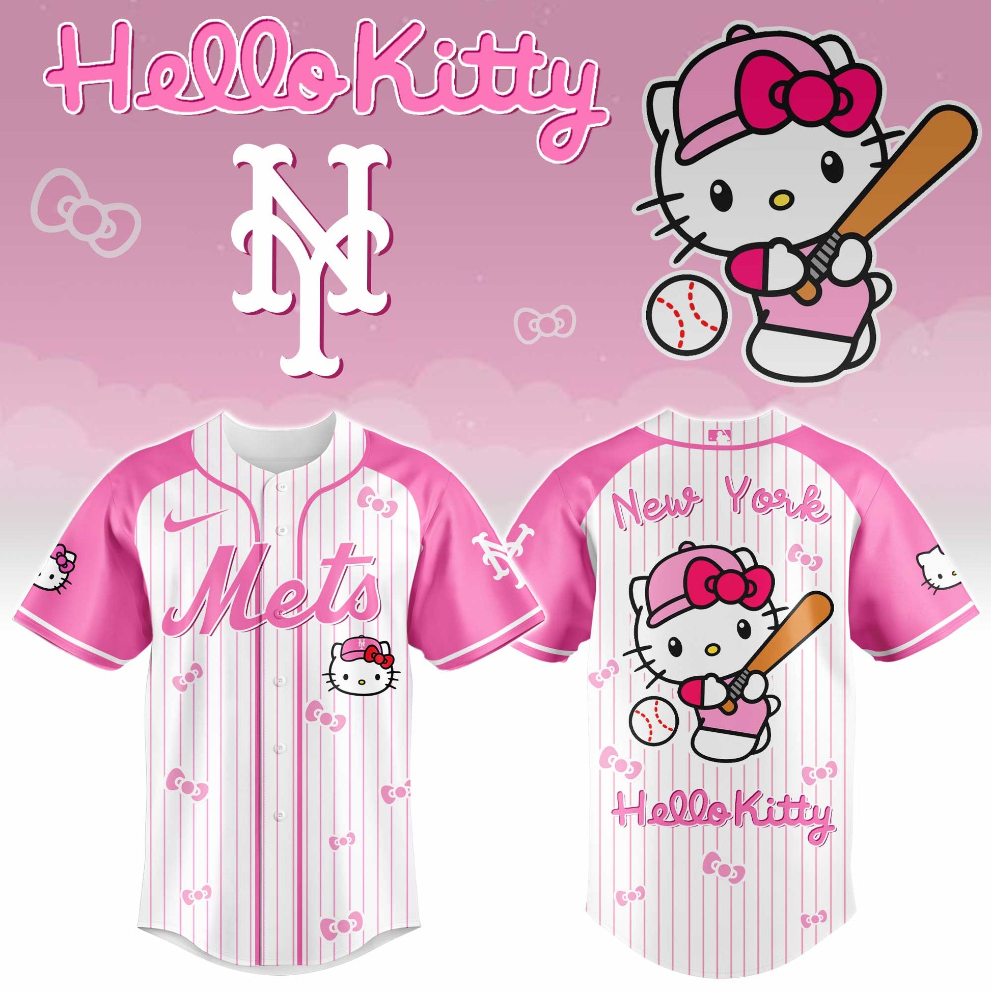 New York Mets Hello Kitty 2026 Jersey Baseball White Pink