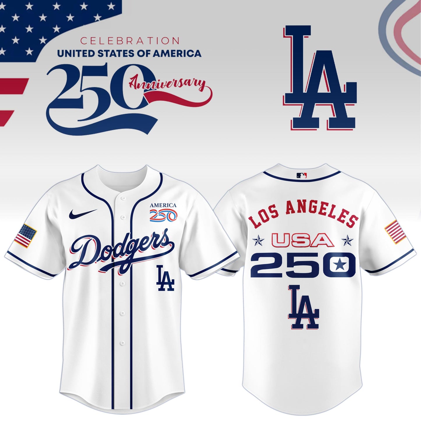 America’s 250th Anniversary Los Angeles Dodgers Baseball Jersey - Premium Quality