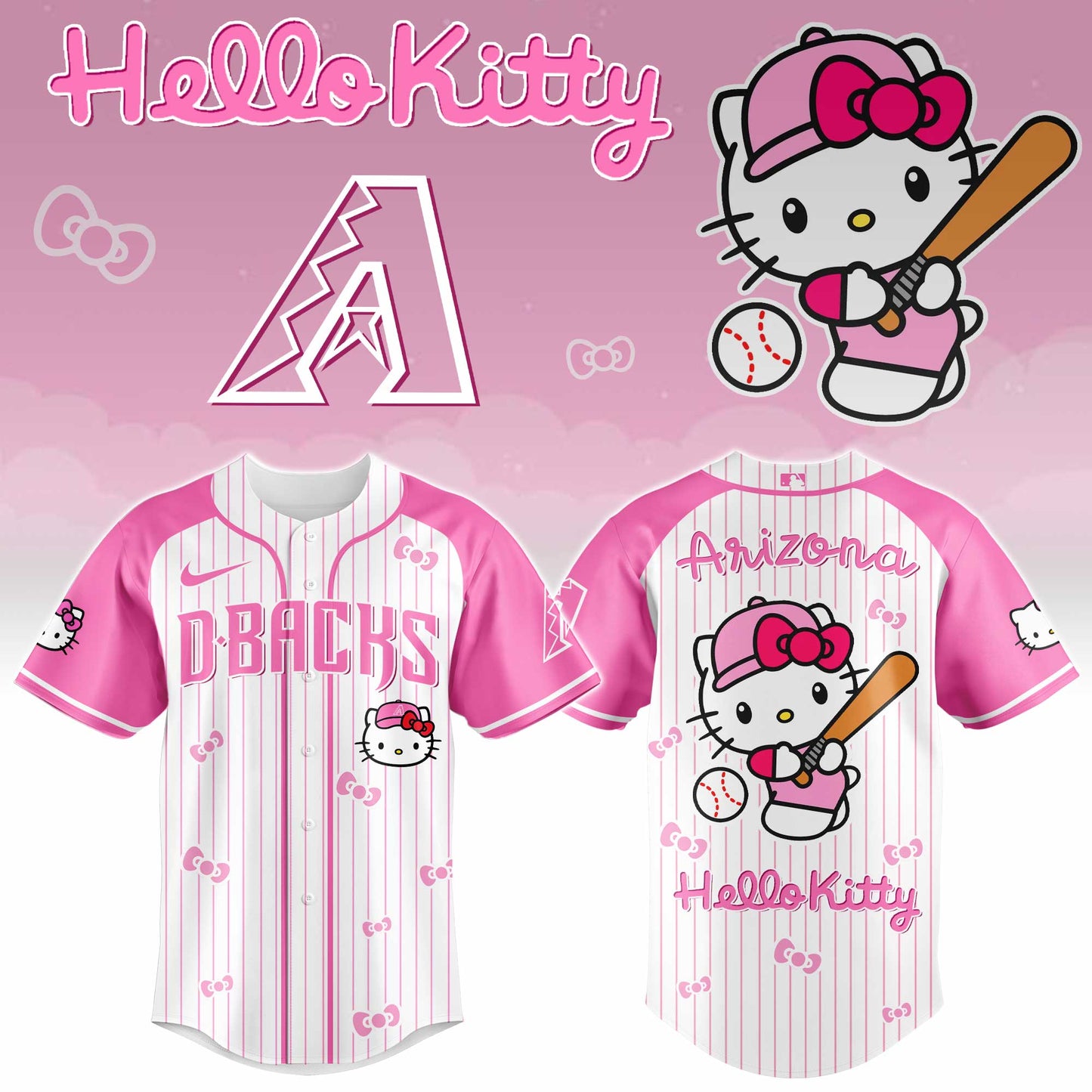 Arizona Diamondbacks Hello Kitty 2026 Jersey Baseball White Pink