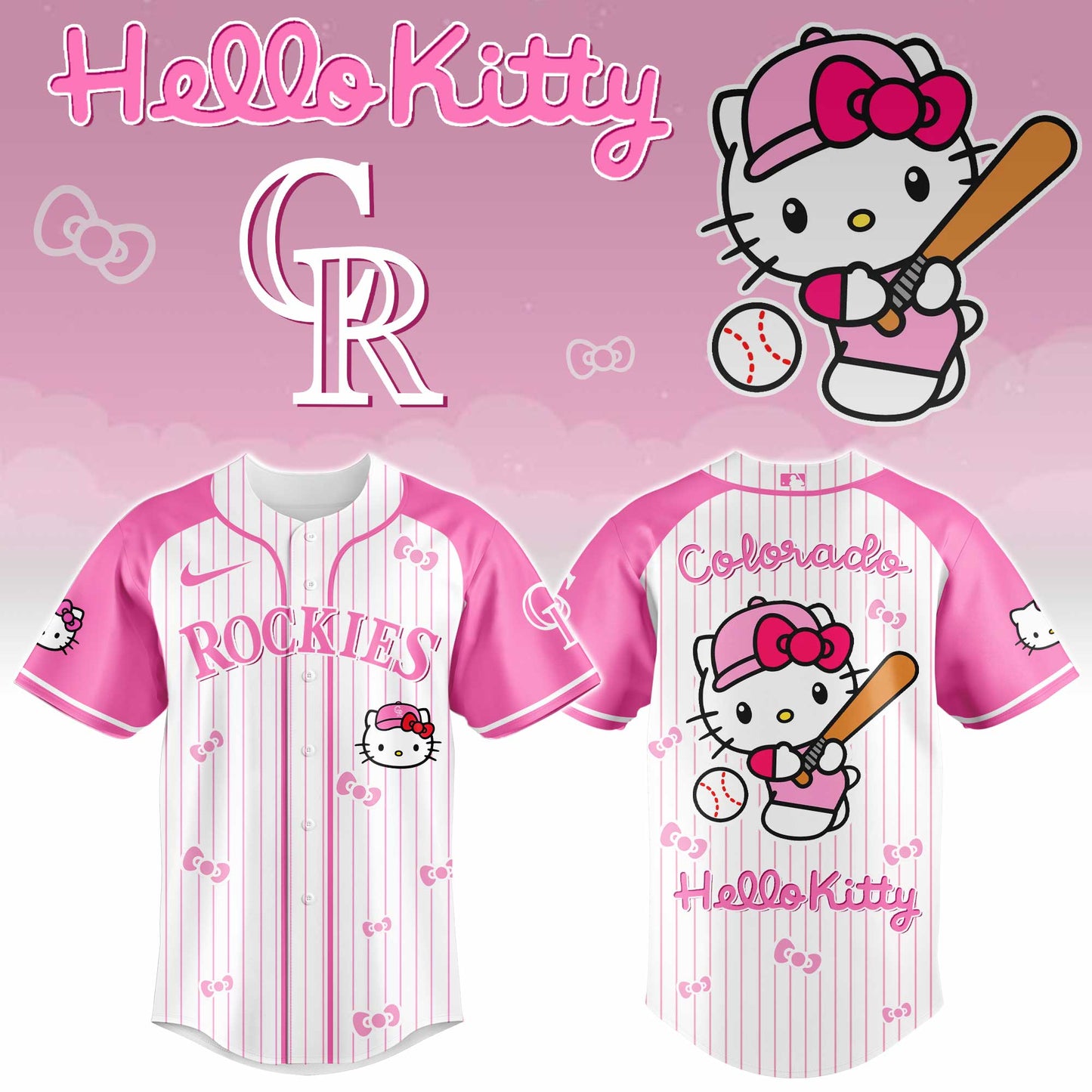 Colorado Rockies Hello Kitty 2026 Jersey Baseball White Pink