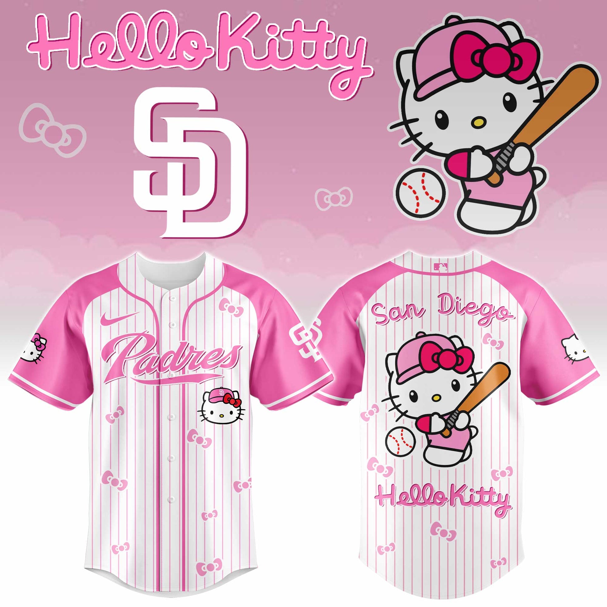 San Diego Padres Hello Kitty 2026 Jersey Baseball White Pink