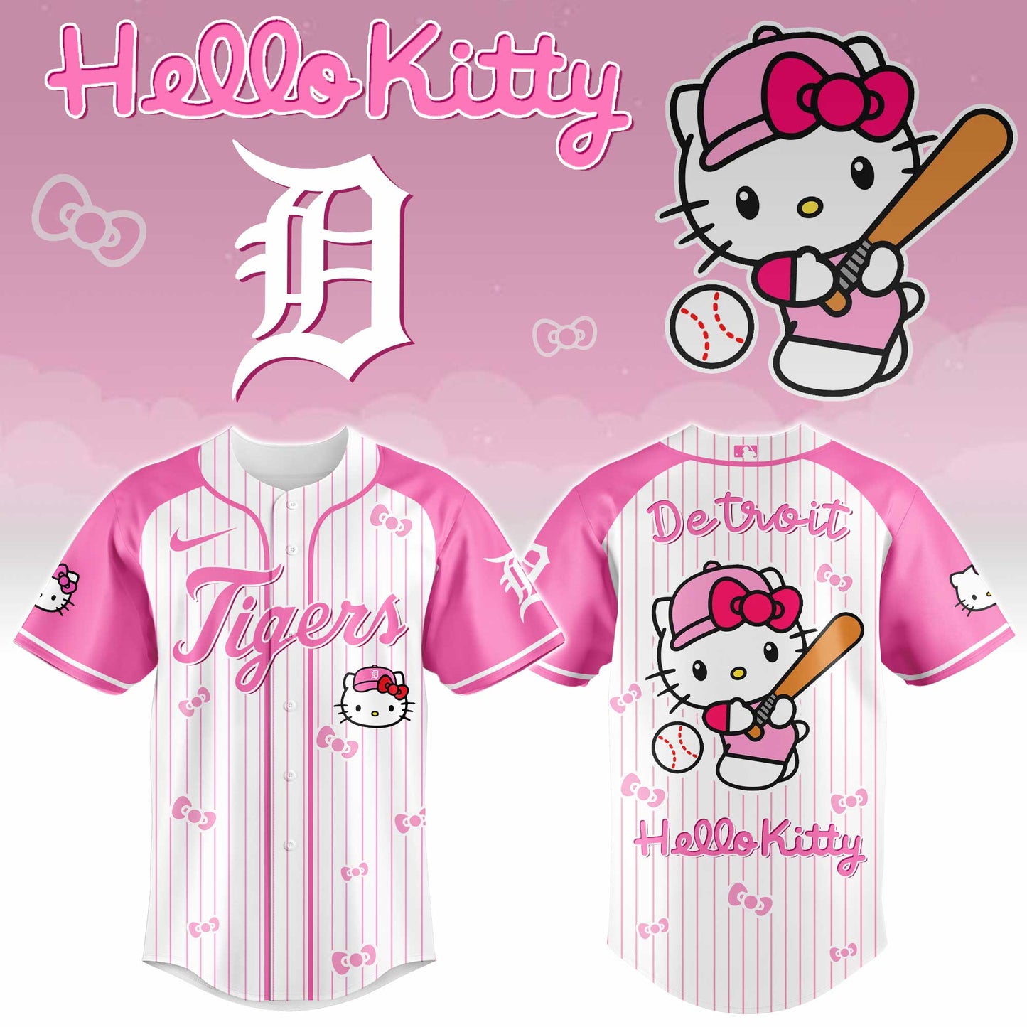 Detroit Tigers Hello Kitty 2026 Jersey Baseball White Pink