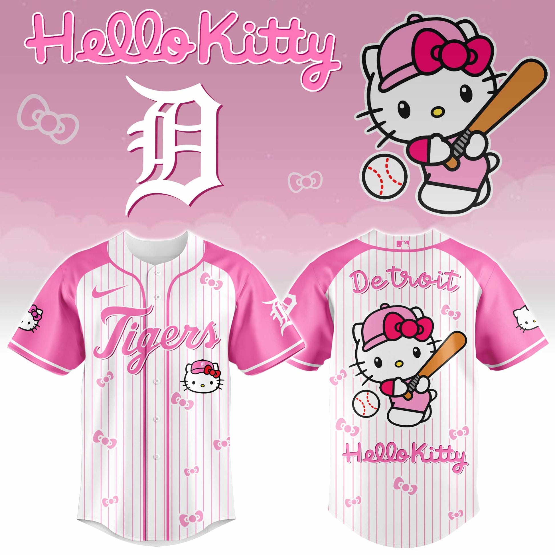 Detroit Tigers Hello Kitty 2026 Jersey Baseball White Pink