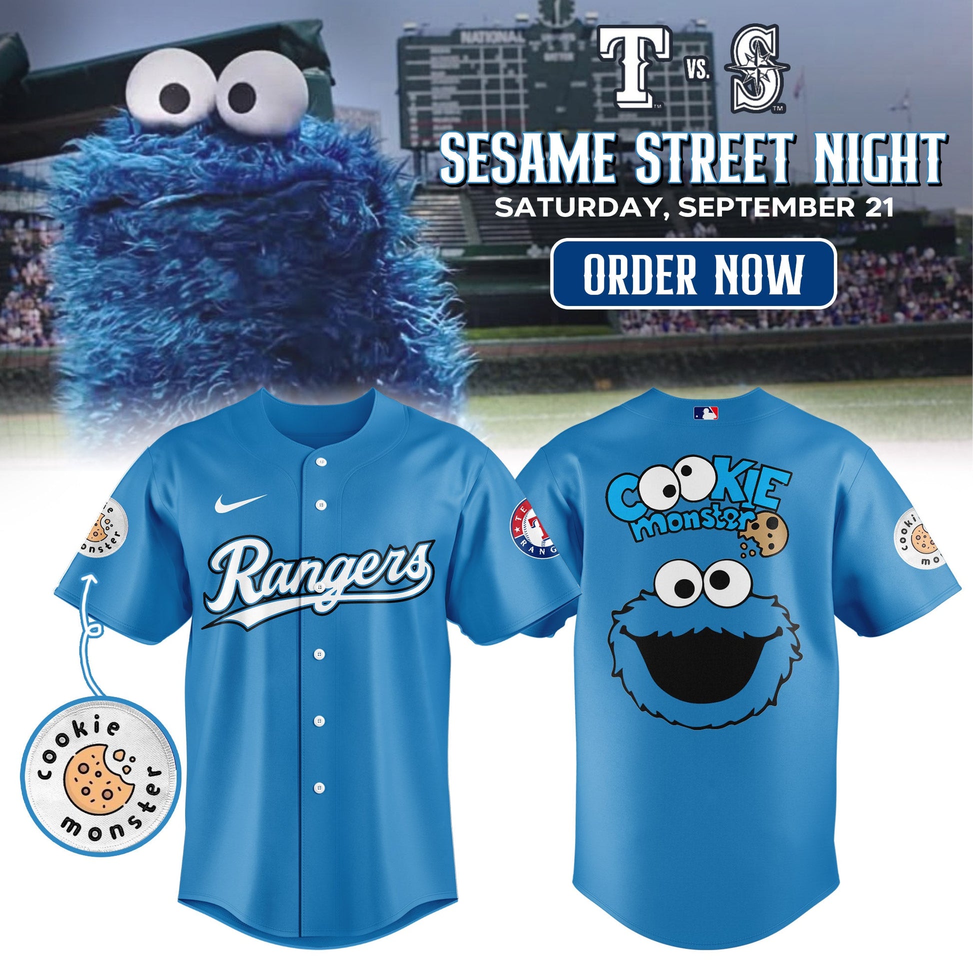 Texas Rangers X Cookie Monster Baseball Jersey Limited Edition