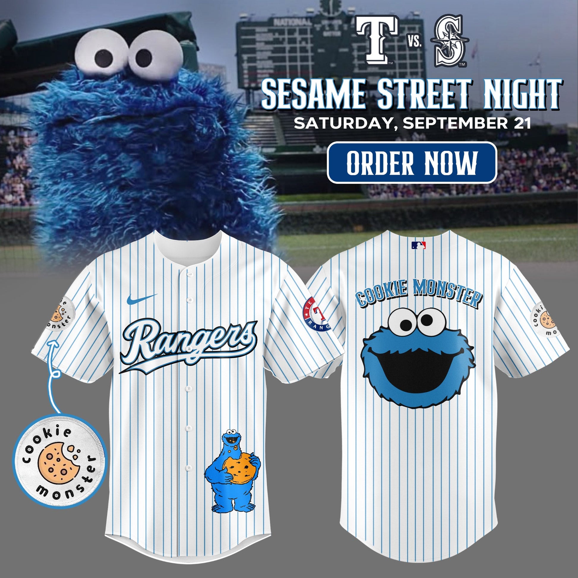 Texas Rangers X Cookie Monster Baseball Jersey White Limited Edition