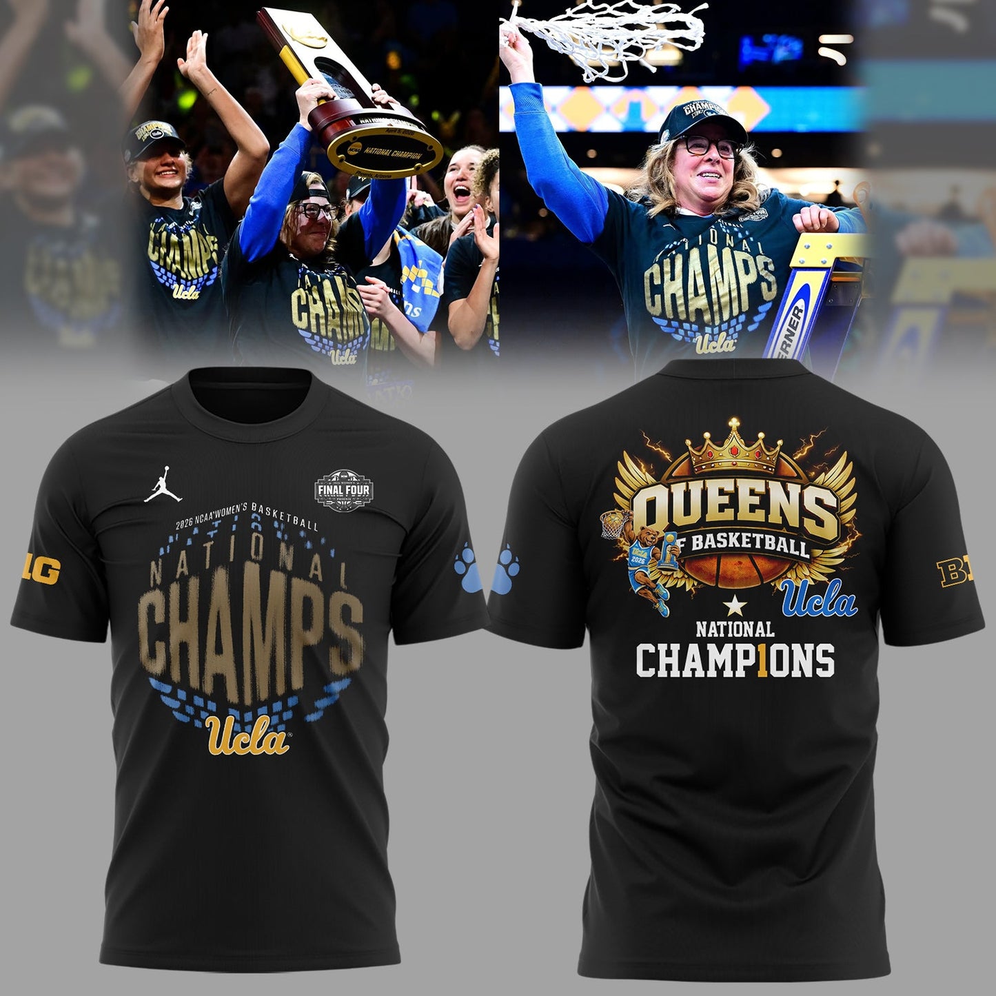 UCLA Basketball 2026 WBB National Champions 👑🏀 Champions T-Shirt Black 2-Side