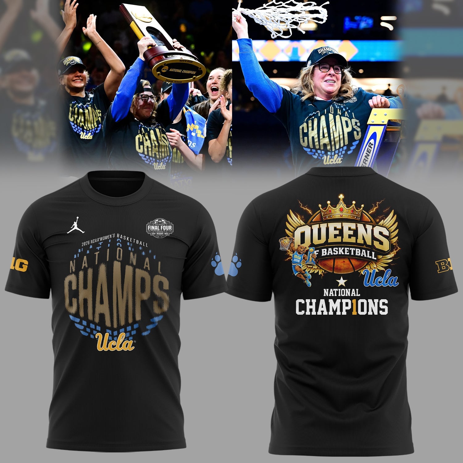 UCLA Basketball 2026 WBB National Champions 👑🏀 Champions T-Shirt Black 2-Side