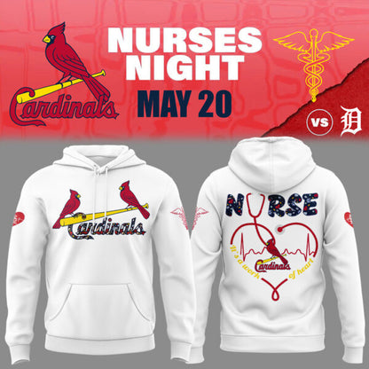 St. Louis Cardinals Baseball White Hoodie For Nurses Night 2025 Season