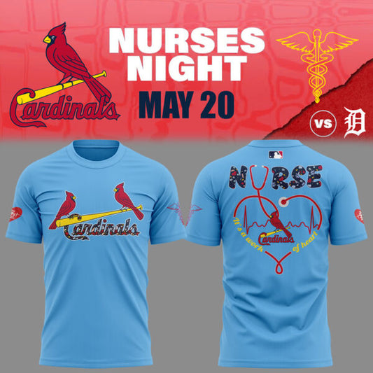 St. Louis Cardinals Baseball Light Blue T-Shirt For Nurses Night 2025 Season