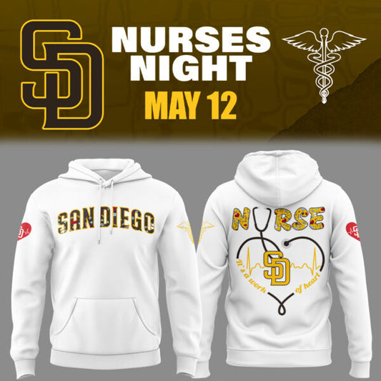 San Diego Padres Baseball White Hoodie For Nurses Night 2025 Season
