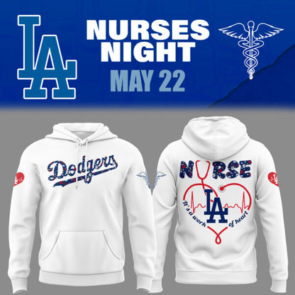 Los Angeles Dodgers Baseball White Hoodie For Nurses Night 2025 Season