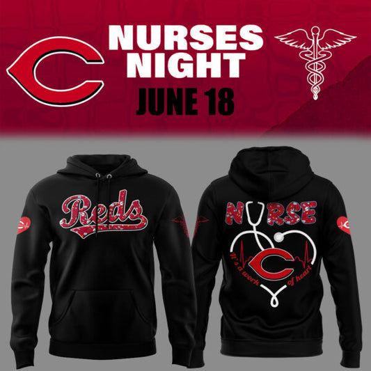 Cincinnati Reds Baseball Black Hoodie For Nurses Night 2025 Season