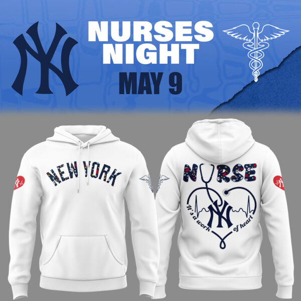 New York Yankees Baseball White Hoodie For Nurses Night 2025 Season