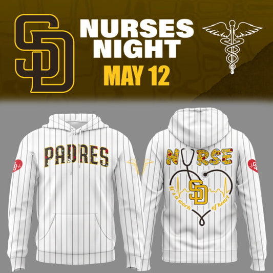 San Diego Padres Baseball White Hoodie For Nurses Night 2025 Season