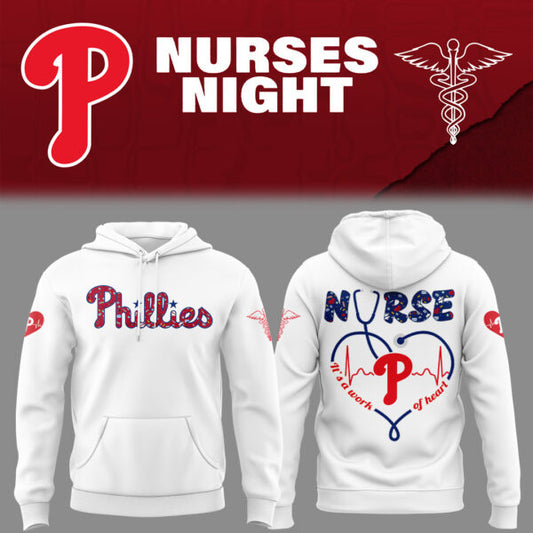 Philadelphia Phillies Baseball White Hoodie For Nurses Night 2025 Season